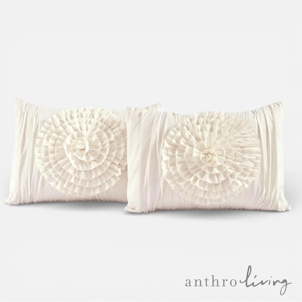 NEW Anthro Ivory Beige 3D Floral Queen / King Boho Comforter Bedding & Sham Set